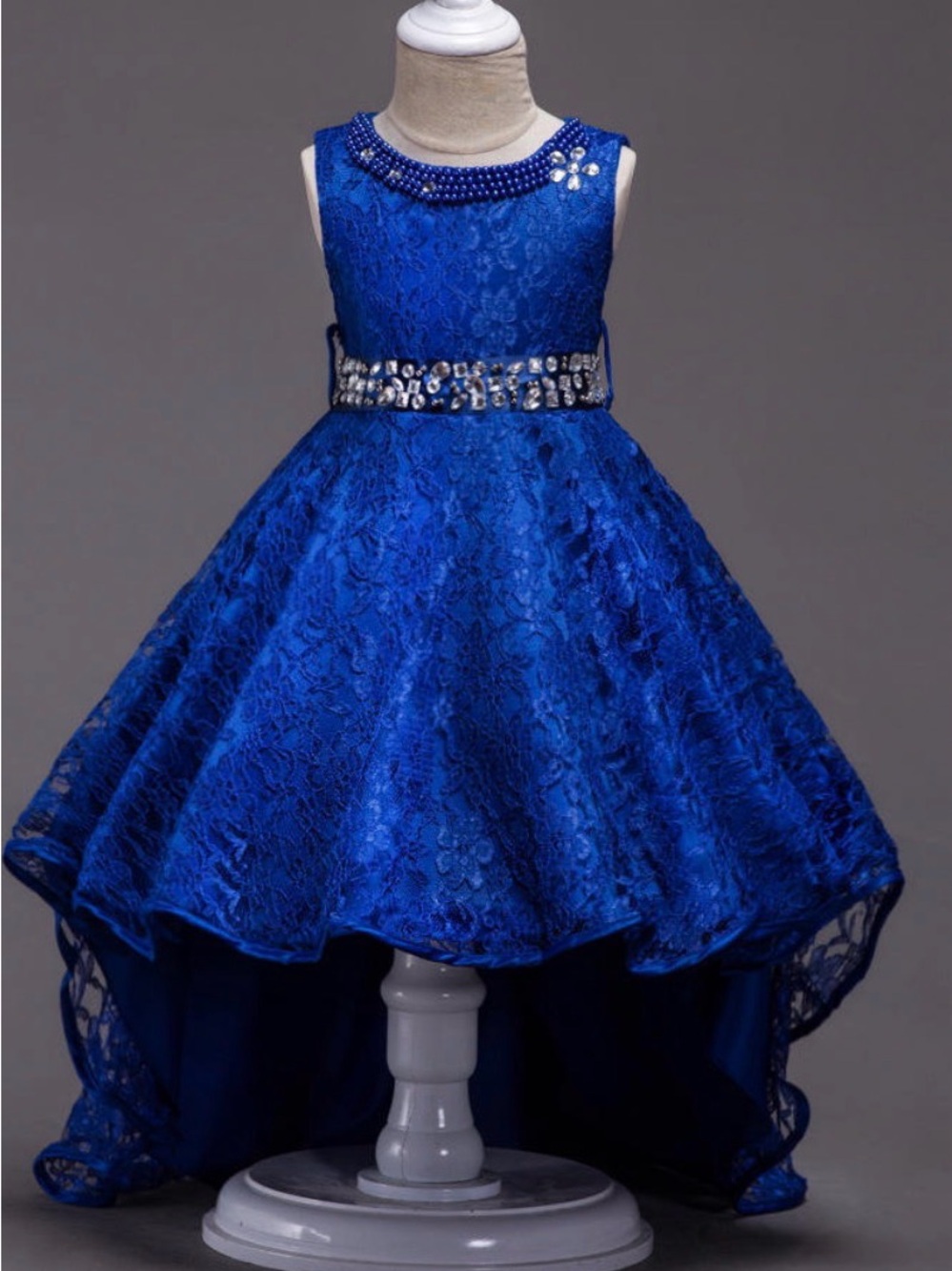 Royal Blue Lace High-Low Party Dress for Girls